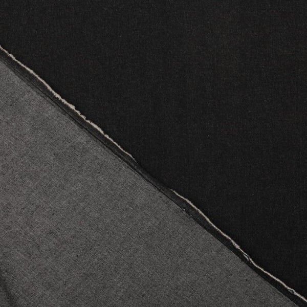 Tissu jean denim coton stretch uni - Noir - Photo n°1