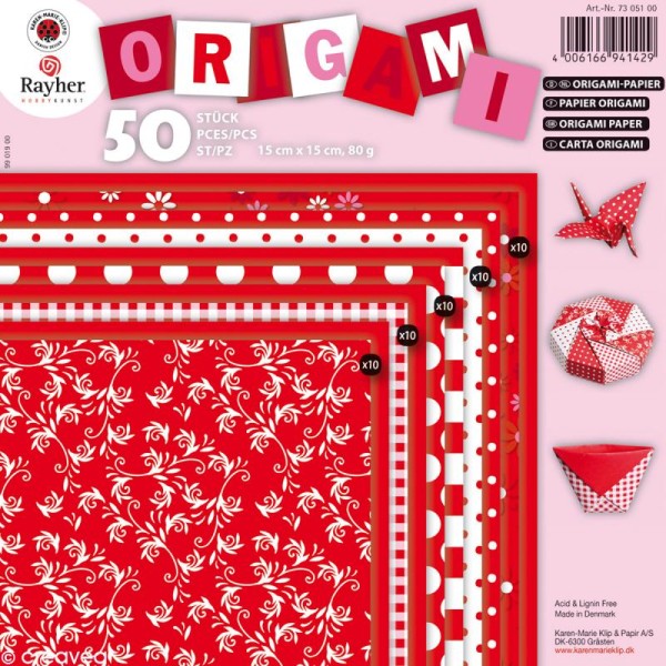 Papier Origami Assortiment Rouge 15 x 15 cm - x 50 - Photo n°1