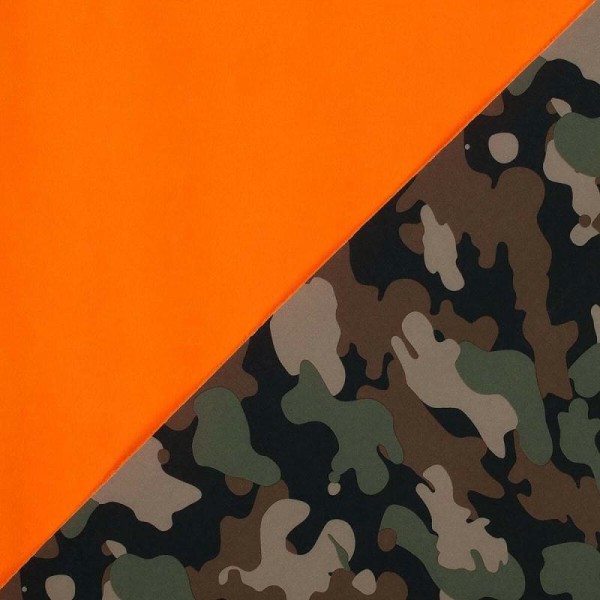 Tissu polaire softshell camouflage - Kaki & orange - Photo n°1