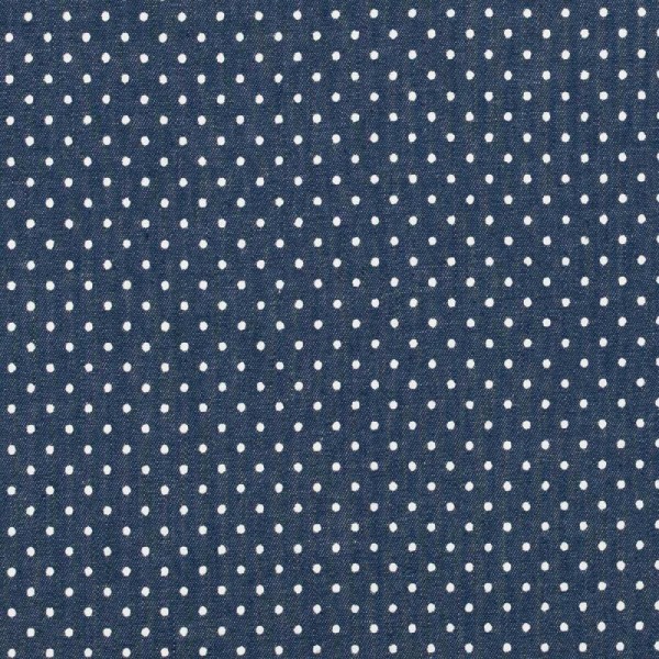 Tissu chambray coton pois - Bleu & blanc - Photo n°1
