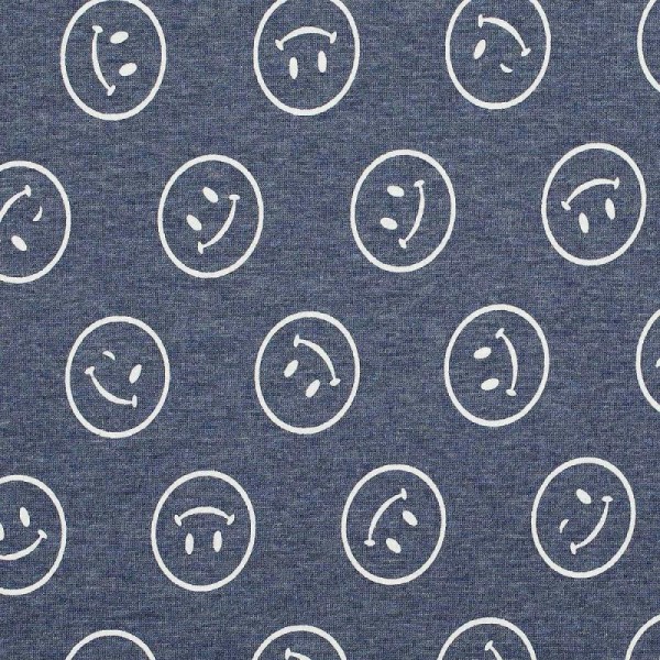 Tissu sweat smiley & envers minky - Bleu & blanc - Photo n°1