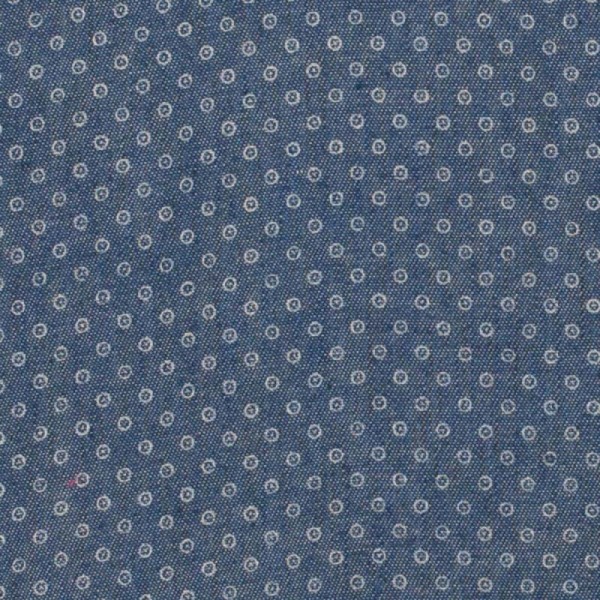 Tissu chambray coton rond cible - Bleu moyen - Photo n°1