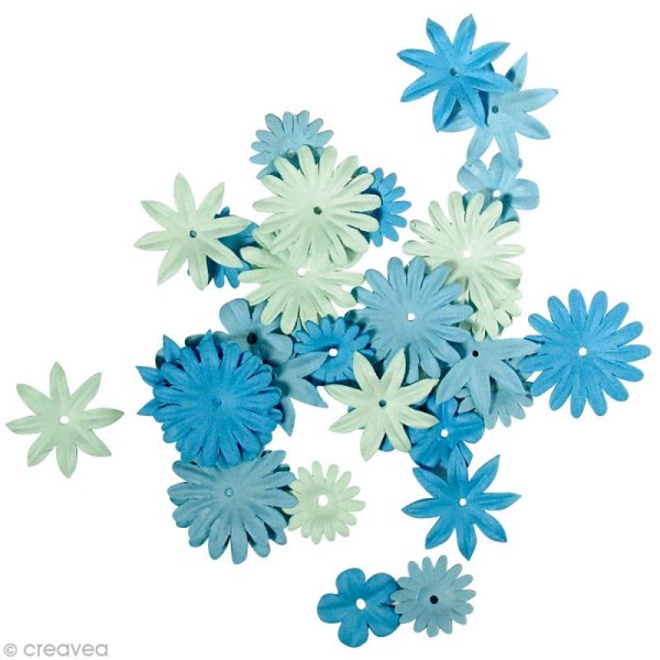 Fleur en papier - Bleu - 1,5 à 2,5 cm - 36 pcs - Photo n°1