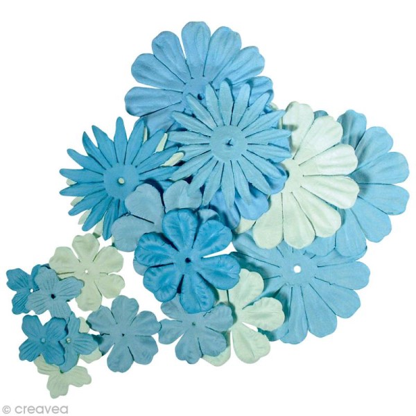 Fleur en papier bleu clair x 24 - Photo n°1