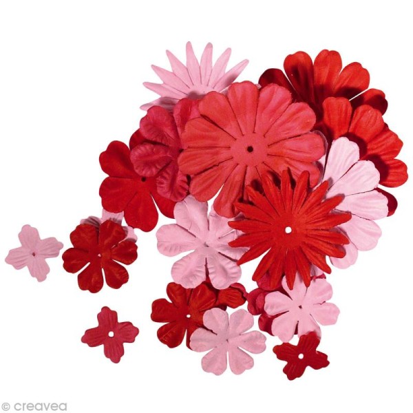 Fleur en papier rouge x 24 - Photo n°1
