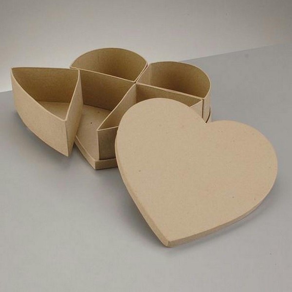 Coffret Coeur à rangement en carton recyclé avec 4 compartiments, Boite 22x22xh.6.5 cm - Photo n°1