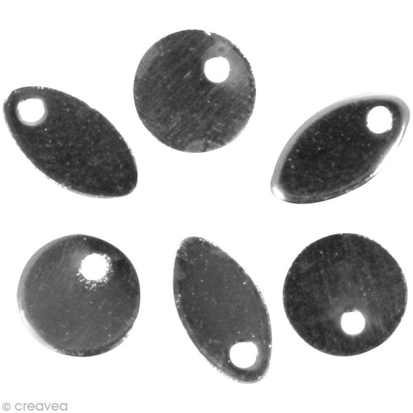 Breloque Argentée Ovale et Rond 6 à 8 mm - x 6 - Photo n°1