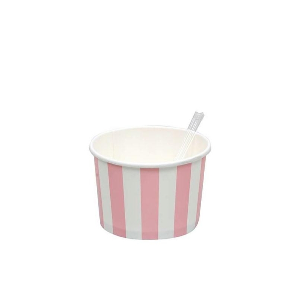 10 Pots à glace avec cuillères - rayé rose et blanc - Rico Design - Photo n°1