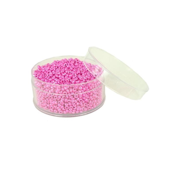 Perles de rocailles en verre 9° (ø 02,5 mm) Coloris rose Métallisé - Boîte de 50 grammes - Photo n°1