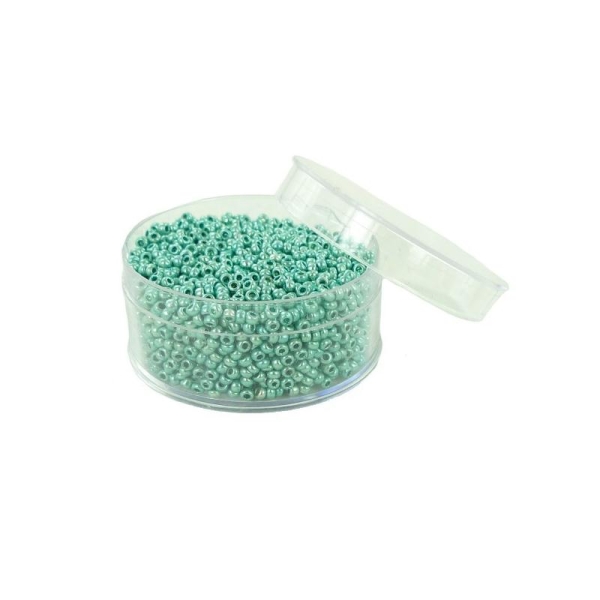 Perles de rocailles en verre 9° (ø 02,5 mm) Coloris vert Métallisé - Boîte de 50 grammes - Photo n°1