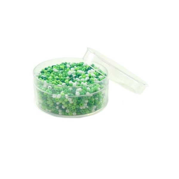 Perles de rocailles en verre 9° (ø 02,5 mm) Camaïeu vert Opaque - Boîte de 50 grammes - Photo n°1
