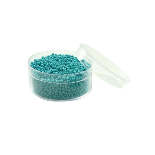 Perles de rocailles en verre 9° (ø 02,5 mm) Turquoise Opaque - Boîte de 50 grammes - Photo n°1