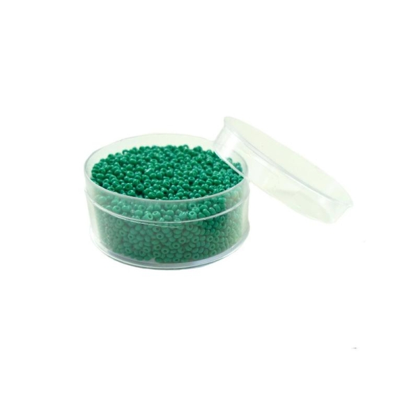 Perles de rocailles en verre 9° (ø 02,5 mm) Vert émeraude Opaque - Boîte de 50 grammes - Photo n°1