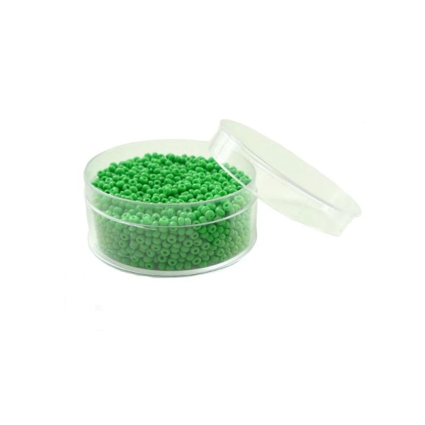 Perles de rocailles en verre 9° (ø 02,5 mm) Vert pomme Opaque - Boîte de 50 grammes - Photo n°1