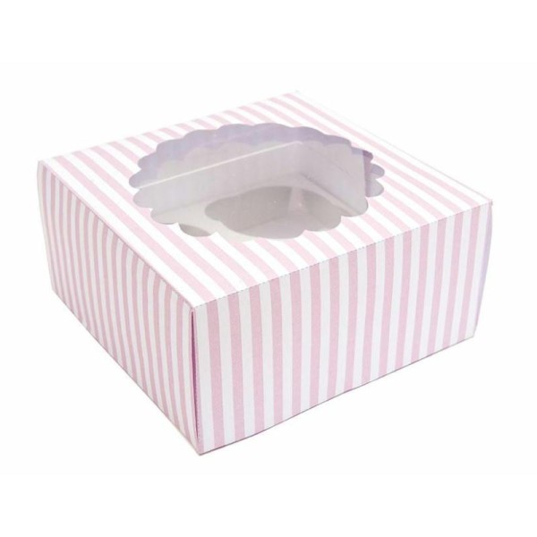 2 Boîtes à Cupcakes - rayé rose et blanc - Rico Design - Photo n°1