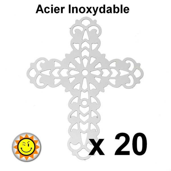 20 Estampes Breloque Croix Metal Acier Inoxydable - Photo n°1