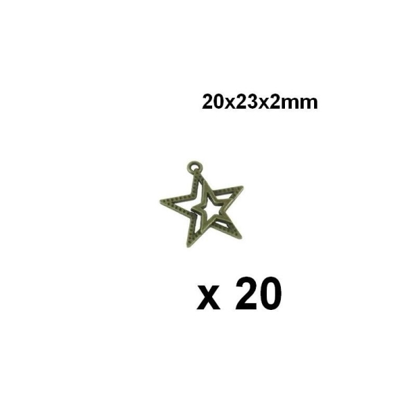 20 Pendentifs Breloques Metal Etoile Bronze - Photo n°1