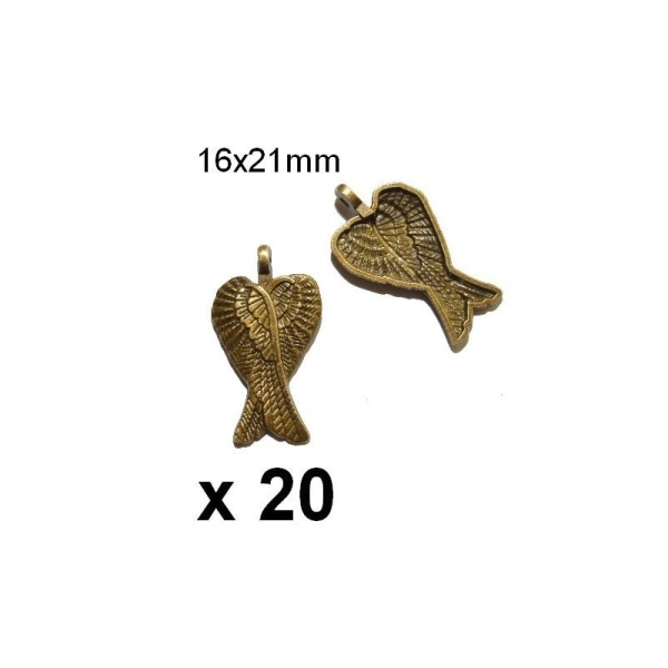 20 Pendentifs Breloques Metal Bronze Ailes Ange 16x21mm - Photo n°1