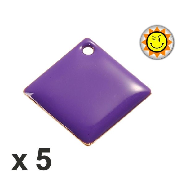 X5 Breloques Sequins Carrs Email Violet 24x24mm - Photo n°1
