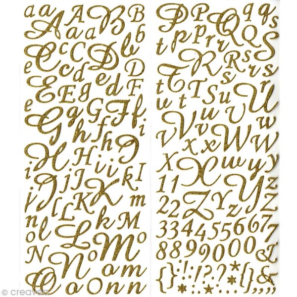 Sticker alphabet scrapbooking Or pailleté script x 177 - Photo n°1