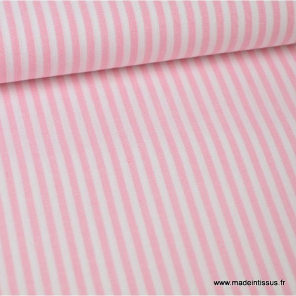 Tissu coton rayures roses et blanches tissé teint .x1m - Photo n°1