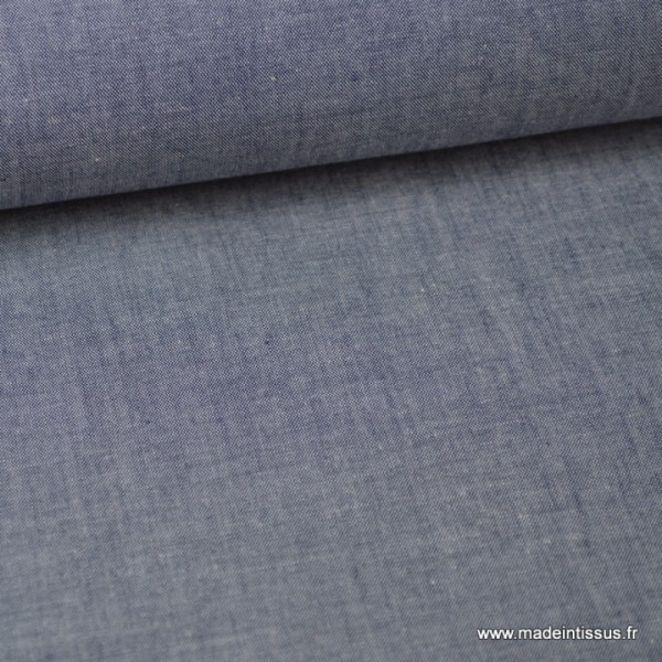 Tissu popeline coton uni tissé teint chambray coloris marine x1m - Photo n°1