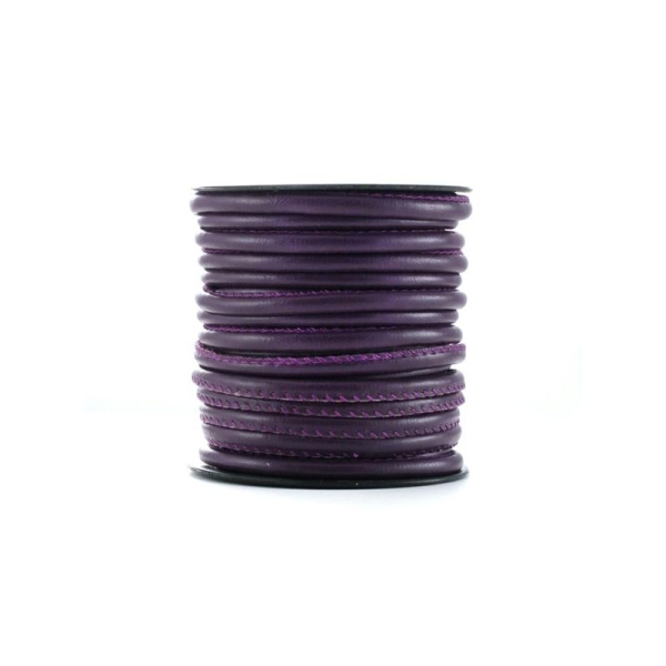 Cuir piqué rond 7 mm violet x10 cm - Photo n°1