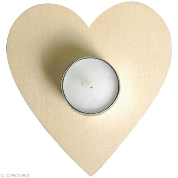 Socle pour bougie Coeur en bois à décorer 11,5 x 12 cm - Photo n°1
