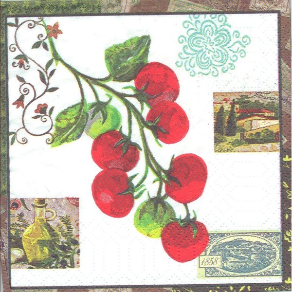 4 Serviettes en papier Tomates Provence Pomodori Format Cocktail Decoupage Decopatch 7550 PPD - Photo n°1