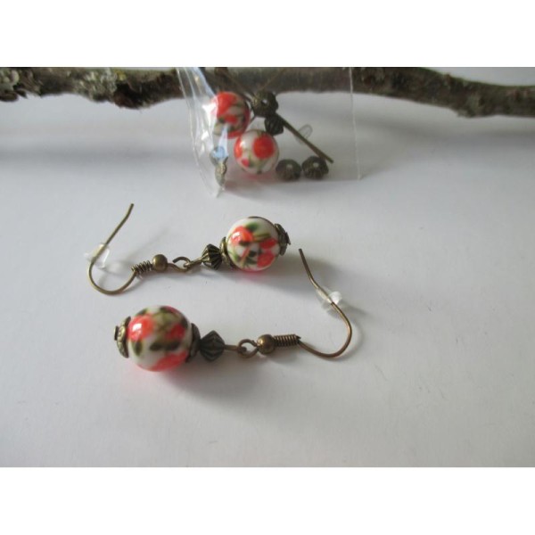 Kit boucles d'oreilles perle motif fleur et apprêts bronzes - Photo n°1