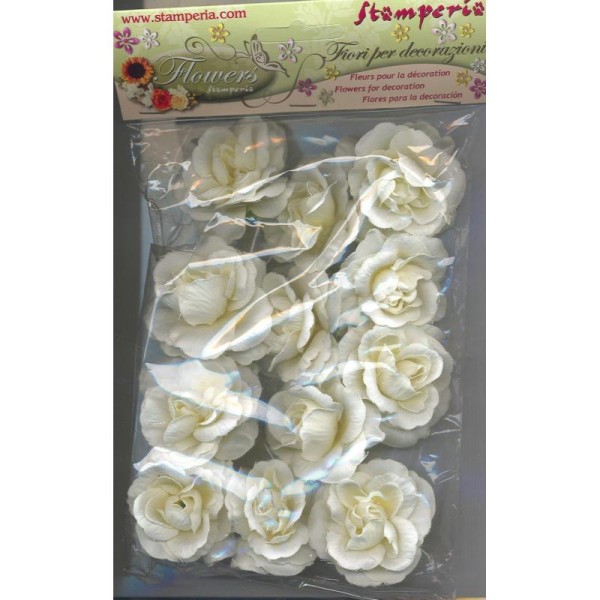 12 Fleurs Roses blanches 4,5 cm pour scrapbooking ou construction de bouquet - Photo n°1