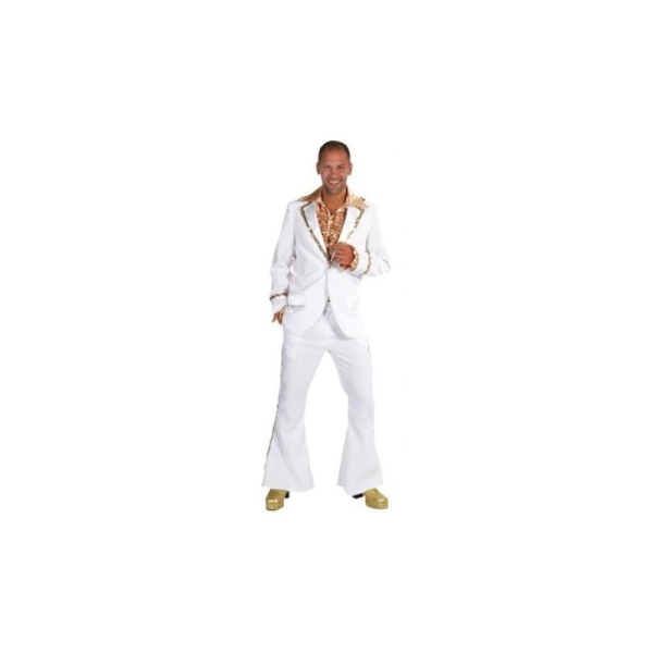 Costume de déguisement Disco Blanc Sequin Or Luxe Homme Taille:M-52/54 - Photo n°1