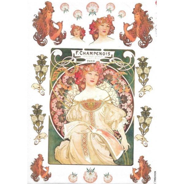 Papier de riz 32x45 cm Art Nouveau Mucha Découpage Collage Scrapbooking  Carterie - Photo n°1