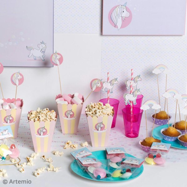 Kit boîte à popcorn en carton à décorer - Rainbow Licorne - 6 pcs - Photo n°2