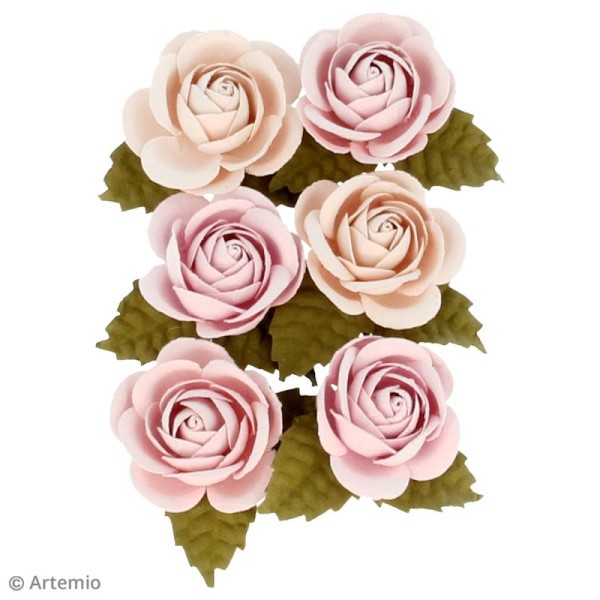 Rose en papier Artemio Jardin secret - 3,5 cm - Vieux rose - 6 pcs - Photo n°2