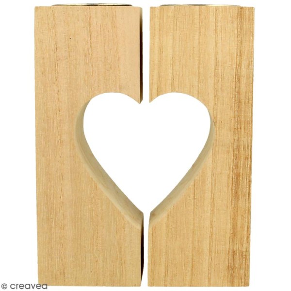 Bougeoirs coeur en bois à décorer - 11 x 15 cm - 2pcs - Photo n°1