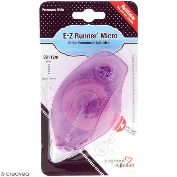 Dérouleur adhésif double-face E-Z Runner Micro strips rechargeable - Bande rayures - 12 m - Photo n°1