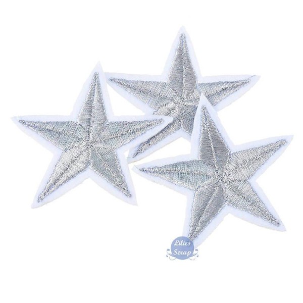 Set de 3 écussons brodés étoiles argentées thermocollantes 4,5 cm - Photo n°1