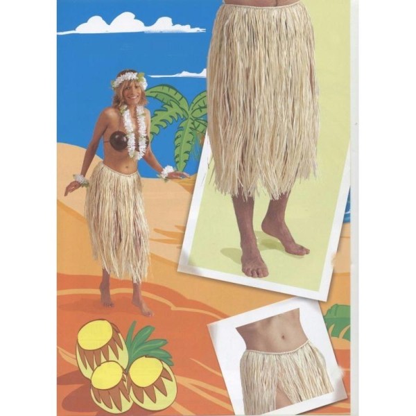 Jupe longue hawaïenne raphia couleur naturelle 70 cm - Photo n°1