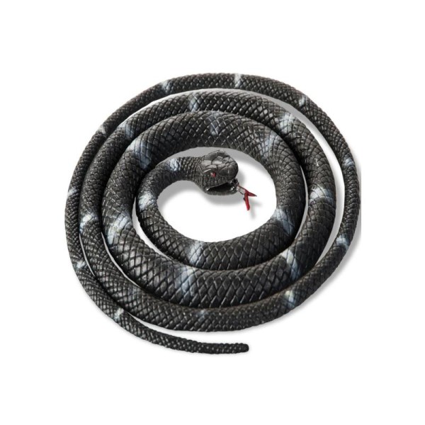 Serpent en caoutchouc noir moucheté de blanc type couleuvre - Photo n°1