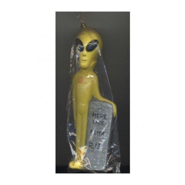 1 Bougie alien jaune à côté d'une pierre tombale - Photo n°1