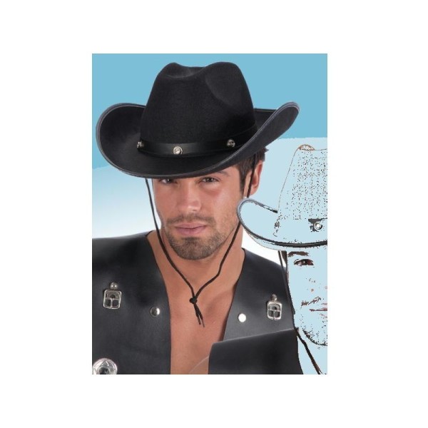 Chapeau cow-boy noir en feutrine avec biais noir - Photo n°1