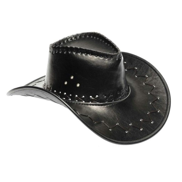 Chapeau de cow-boy cuir noir Western Country - Photo n°1