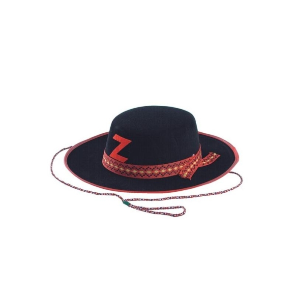 Chapeau Zorro enfant plastique floqué galon rouge et Z rouge - Photo n°1