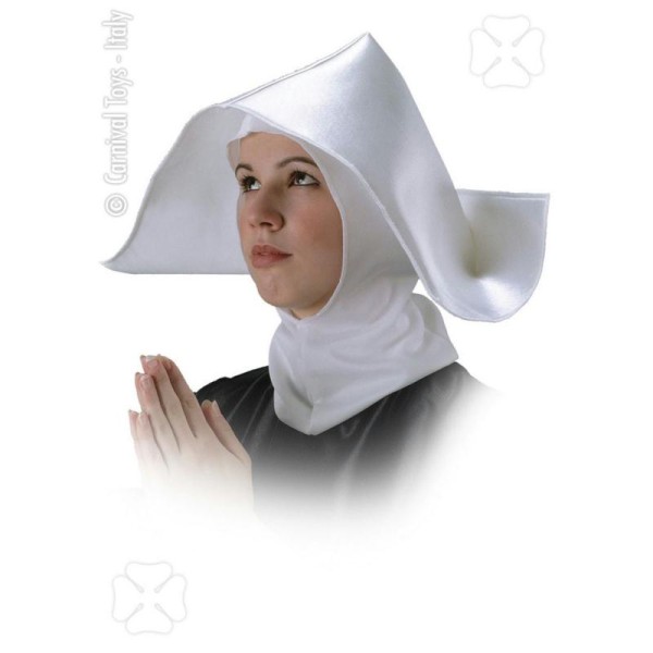 Coiffe de bonne sœur religieuse cagoule et cornette blanches - Photo n°1
