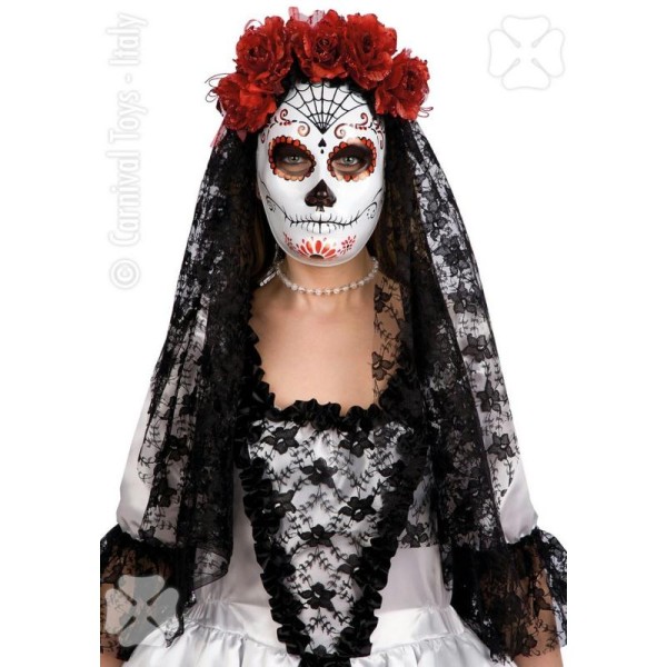 Masque blanc décor squelette mexicain noir et rouge DOD - Photo n°1