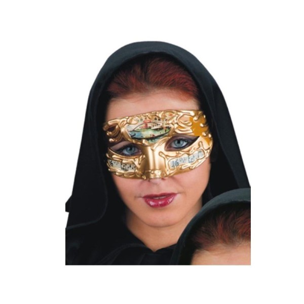 Masque de Venise mordoré, or et ocre avec partition de musique - Photo n°1