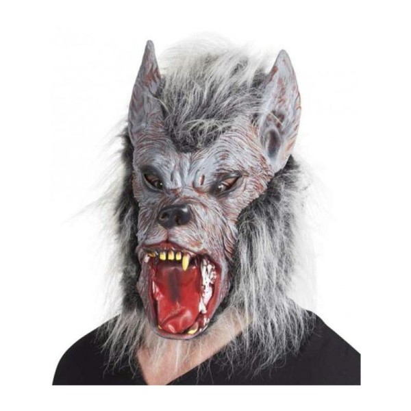 Masque de loup-garou méchant avec poils et cheveux gris - Photo n°1