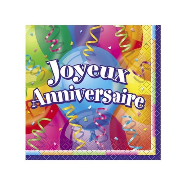 16 Grandes serviettes joyeux anniversaire 33 x 33 cm en papier 2 - Photo n°1