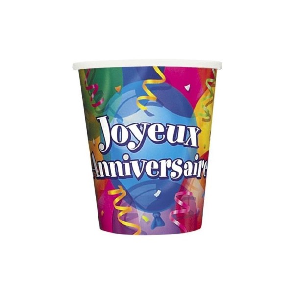 8 Gobelets joyeux anniversaire 270ml cups - Photo n°1